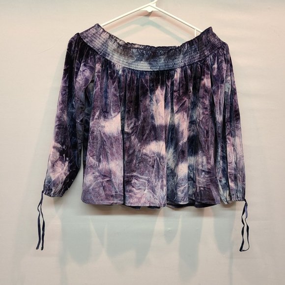 American Eagle Crop Top Off Shoulder Velour Tie Dye Shirt Womens Extra Small - Picture 9 of 9